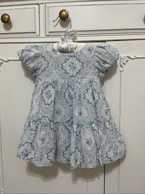 Edgehill Collection Blue and White Floral Tiered Dress - Girls